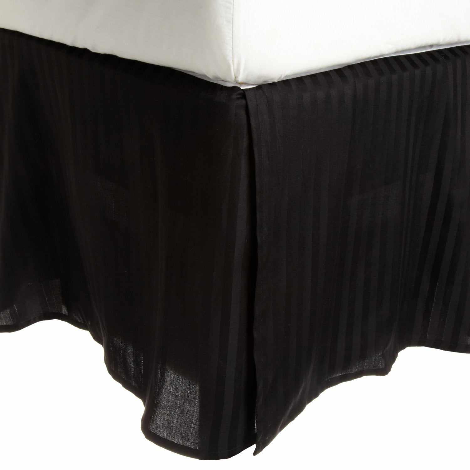 300-Thread Count Egyptian Cotton 15" Drop Striped Bed Skirt - Black