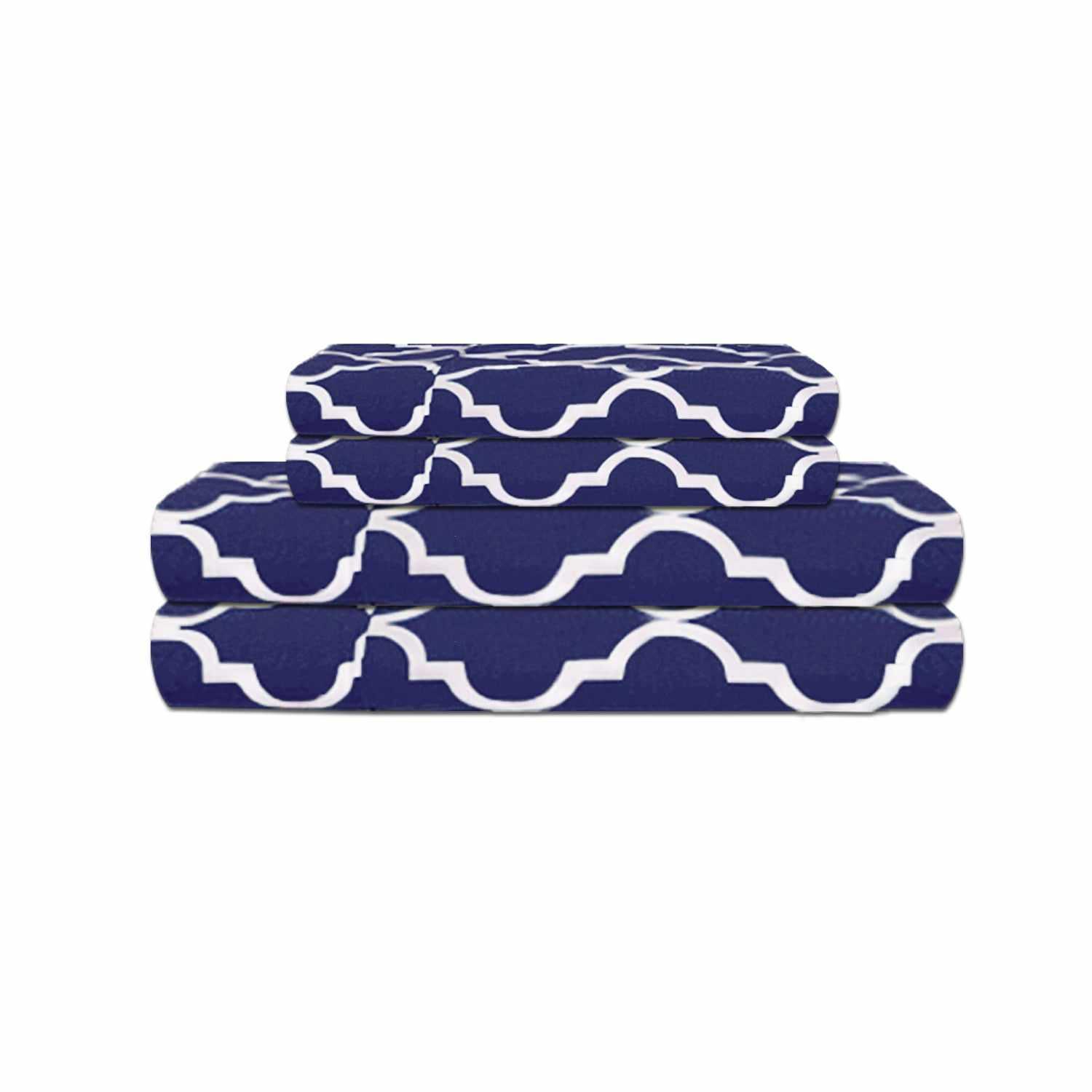 Superior 300-Thread Count Moroccan Decorative Trellis Cotton Sheet Set - Navy Blue
