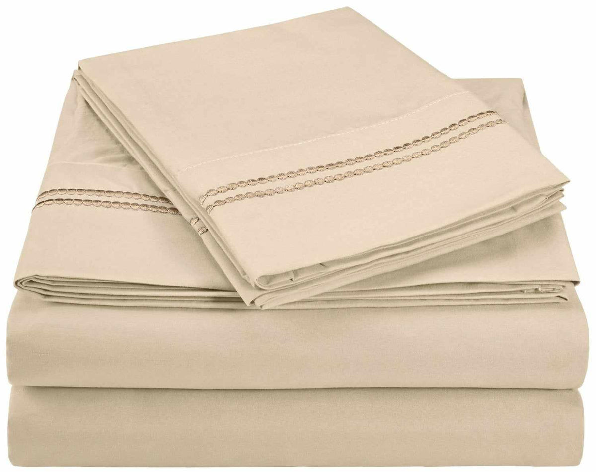 Superior 3000 Series Wrinkle Resistant 2 Line Embroidery Sheet Set - Ivory