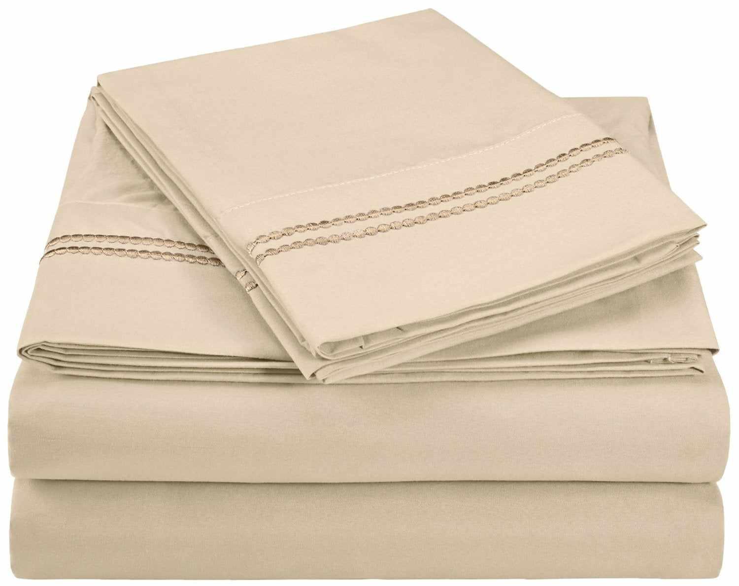Superior 3000 Series Wrinkle Resistant 2 Line Embroidery Sheet Set - Ivory