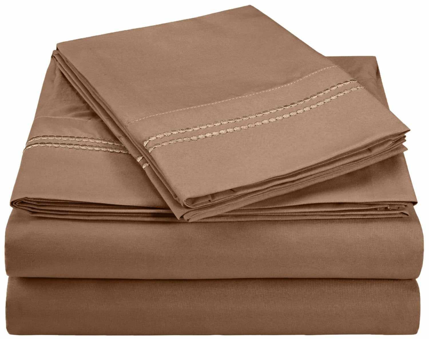 Superior 3000 Series Wrinkle Resistant 2 Line Embroidery Sheet Set - Taupe