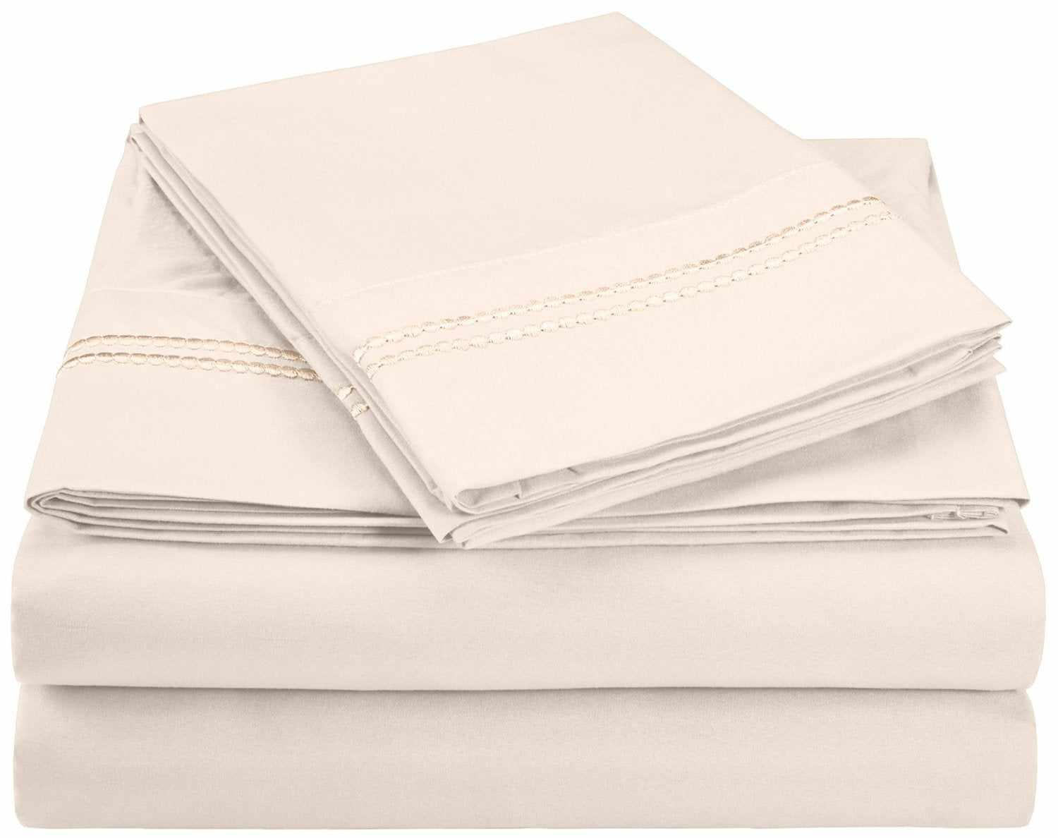 Superior 3000 Series Wrinkle Resistant 2 Line Embroidery Sheet Set - Ivory 