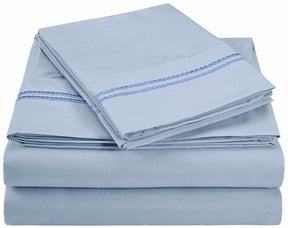 Superior 3000 Series Wrinkle Resistant 2 Line Embroidery Sheet Set - Light Blue