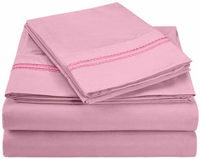 Superior 3000 Series Wrinkle Resistant 2 Line Embroidery Sheet Set - Pink