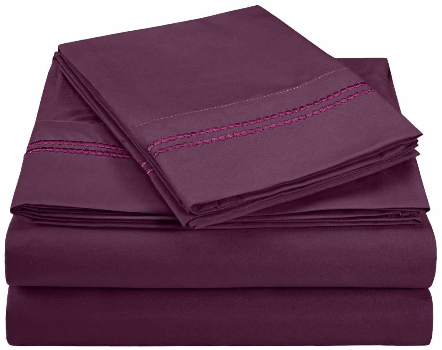 Superior 3000 Series Wrinkle Resistant 2 Line Embroidery Sheet Set - Plum