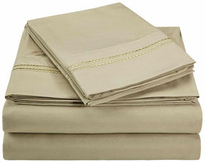 Superior 3000 Series Wrinkle Resistant 2 Line Embroidery Sheet Set - Tan