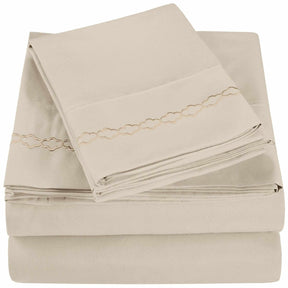  3000 Series Wrinkle Resistant Cloud Embroidered Sheet Set - Ivory