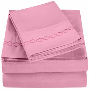  3000 Series Wrinkle Resistant Cloud Embroidered Sheet Set - Pink 