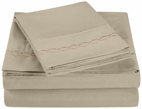  3000 Series Wrinkle Resistant Cloud Embroidered Sheet Set - Tan