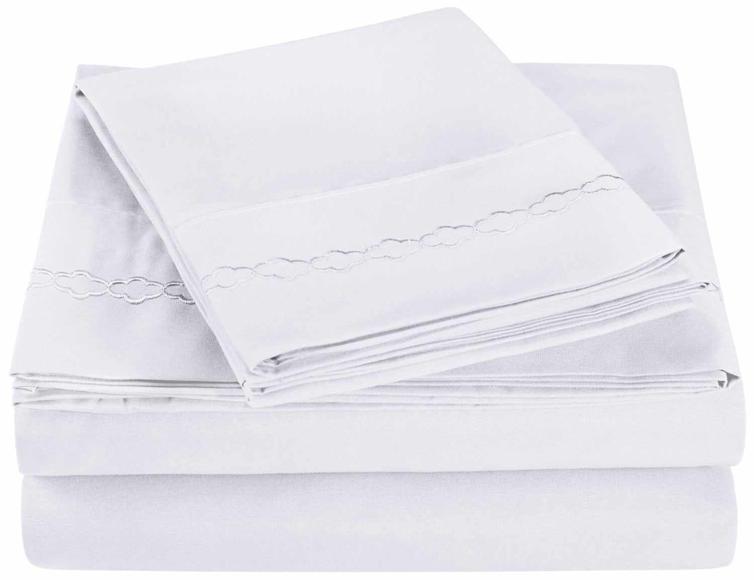  3000 Series Wrinkle Resistant Cloud Embroidered Sheet Set - White
