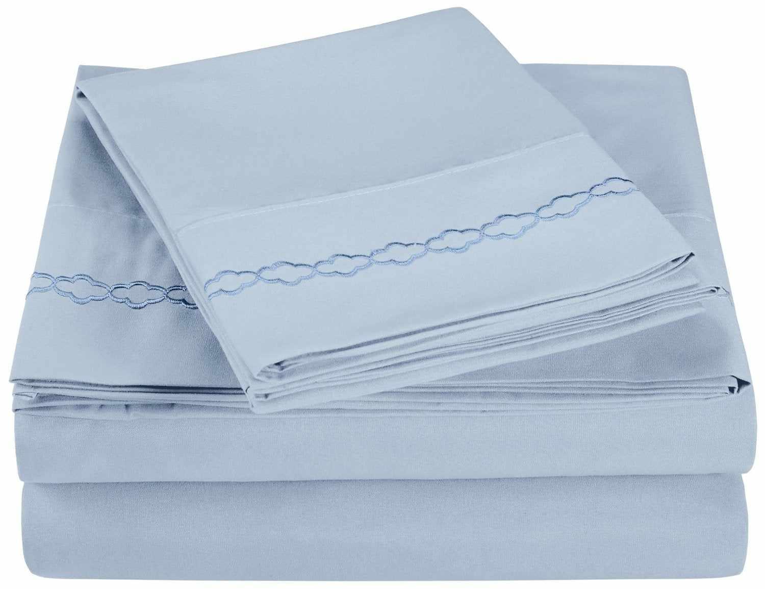 3000 Series Wrinkle Resistant Cloud Embroidered Sheet Set - Light Blue