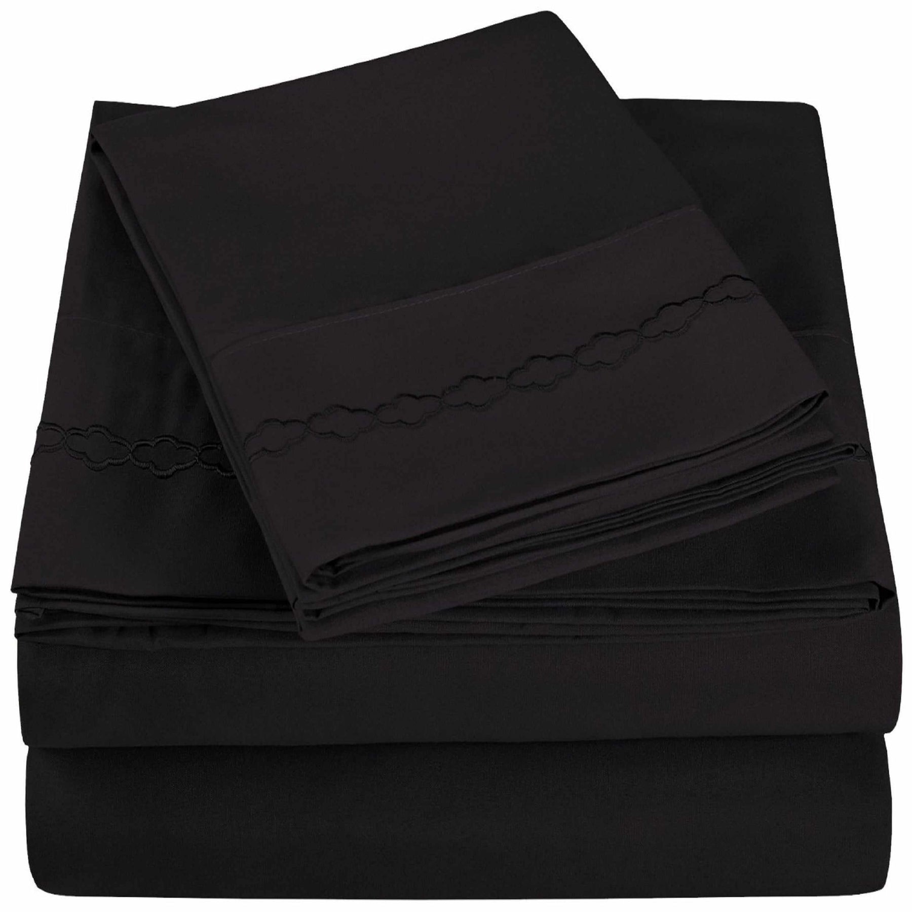  3000 Series Wrinkle Resistant Cloud Embroidered Sheet Set - Black