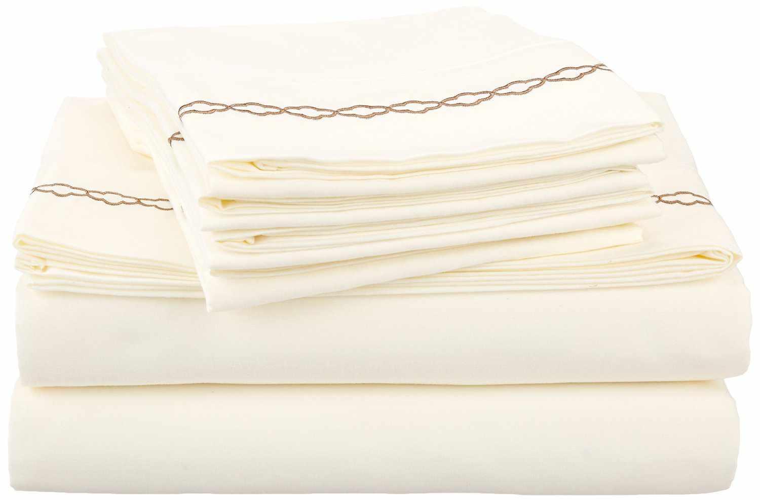Superior 3000 Series Wrinkle Resistant Cloud Embroidered Sheet Set - Ivory/Taupe