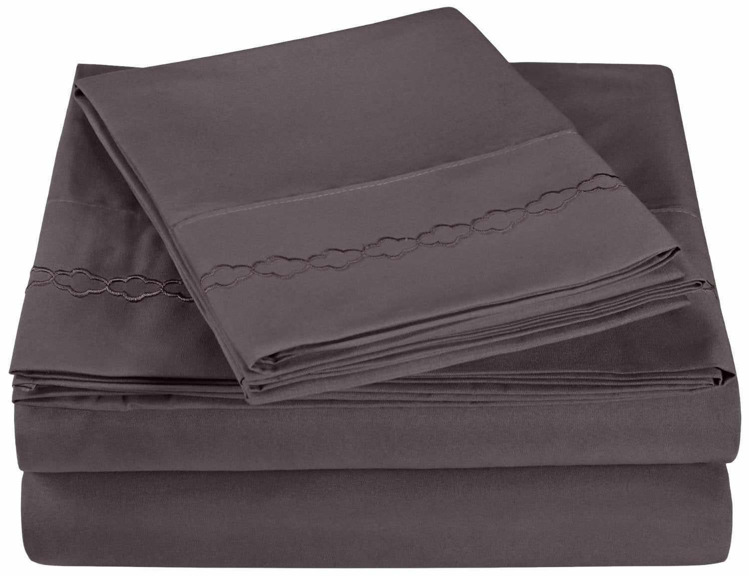  3000 Series Wrinkle Resistant Cloud Embroidered Sheet Set - Charcoal