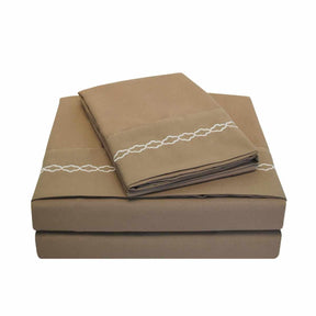 Superior 3000 Series Wrinkle Resistant Cloud Embroidered Sheet Set - Taupe/Ivory
