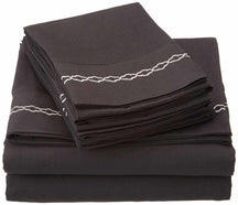 Superior 3000 Series Wrinkle Resistant Cloud Embroidered Sheet Set - Black/Grey