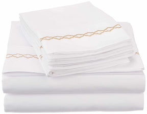 Superior 3000 Series Wrinkle Resistant Cloud Embroidered Sheet Set - White/Gold
