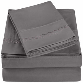  3000 Series Wrinkle Resistant Cloud Embroidered Sheet Set - Silver