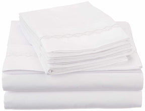 Superior 3000 Series Wrinkle Resistant Cloud Embroidered Sheet Set - White