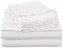 Superior 3000 Series Wrinkle Resistant Cloud Embroidered Sheet Set - White/Blue