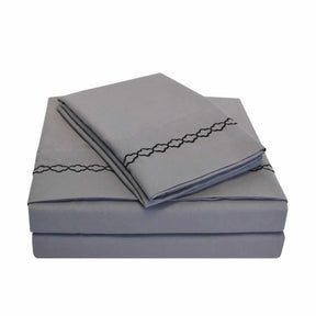  Superior 3000 Series Wrinkle Resistant Cloud Embroidered Sheet Set - Black/Grey