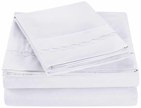  3000 Series Wrinkle Resistant Cloud Embroidered Sheet Set - White