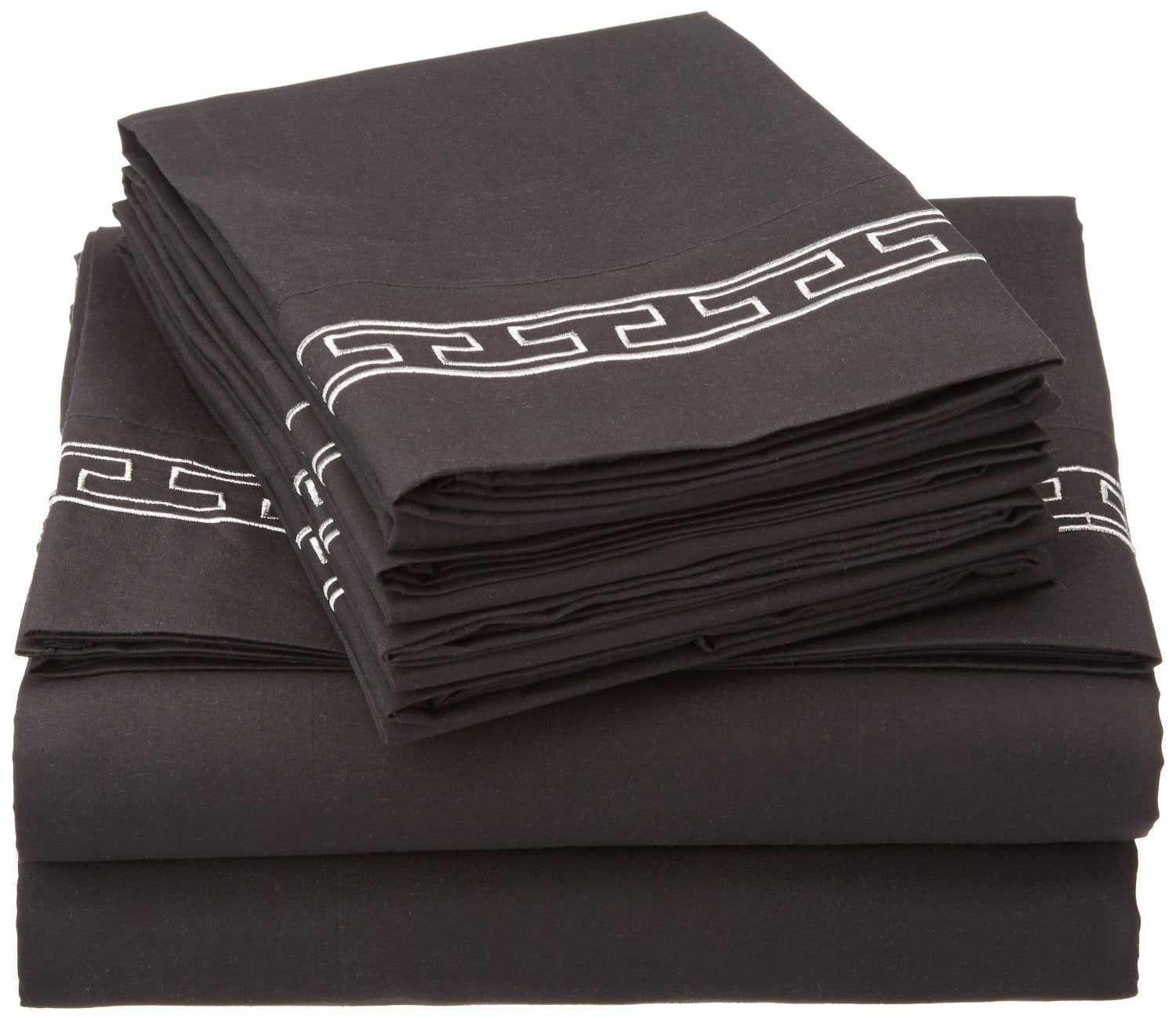 Superior 3000 Series Wrinkle Resistant Elegant Embroidered 6 Piece Sheet Set - Black/Grey