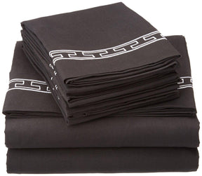 Superior 3000 Series Wrinkle Resistant Elegant Embroidered 6 Piece Sheet Set - Black/White