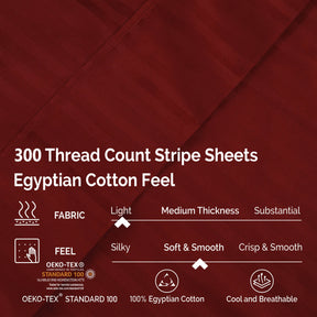 Superior 300 Thread Count Premium Egyptian Cotton Stripe Sheet Set - Burgundy