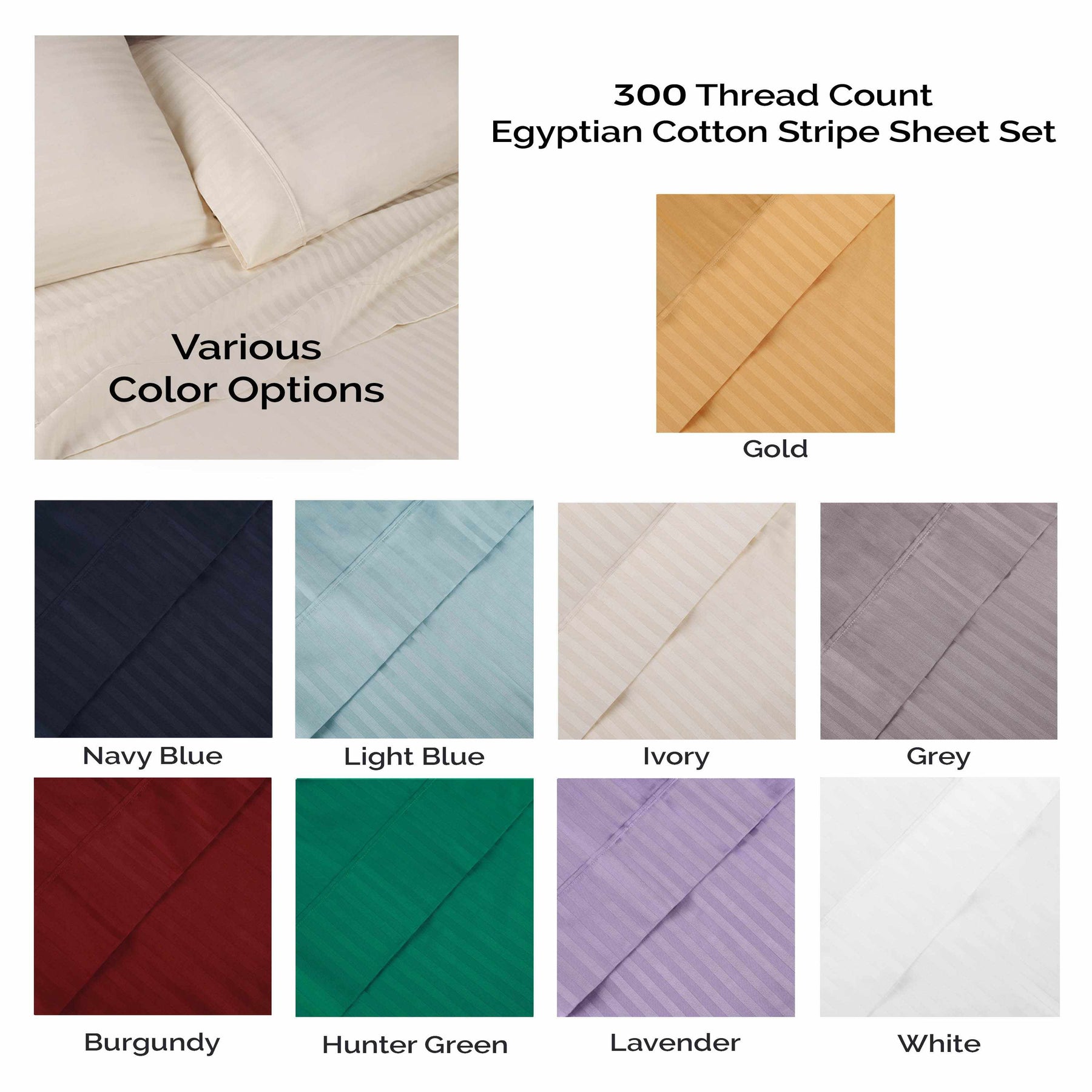  Superior 300 Thread-Count Premium Egyptian Cotton Stripe Sheet Set - Beige