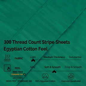 Superior 300 Thread-Count Premium Egyptian Cotton Stripe Sheet Set - Hunter Green