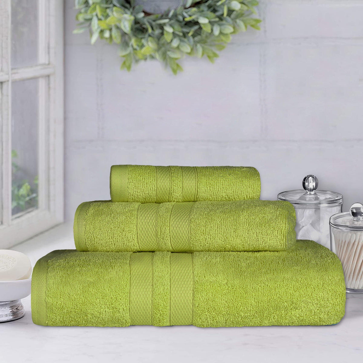 Superior Ultra Soft Cotton Absorbent Solid Assorted 3-Piece Towel Set - Celery