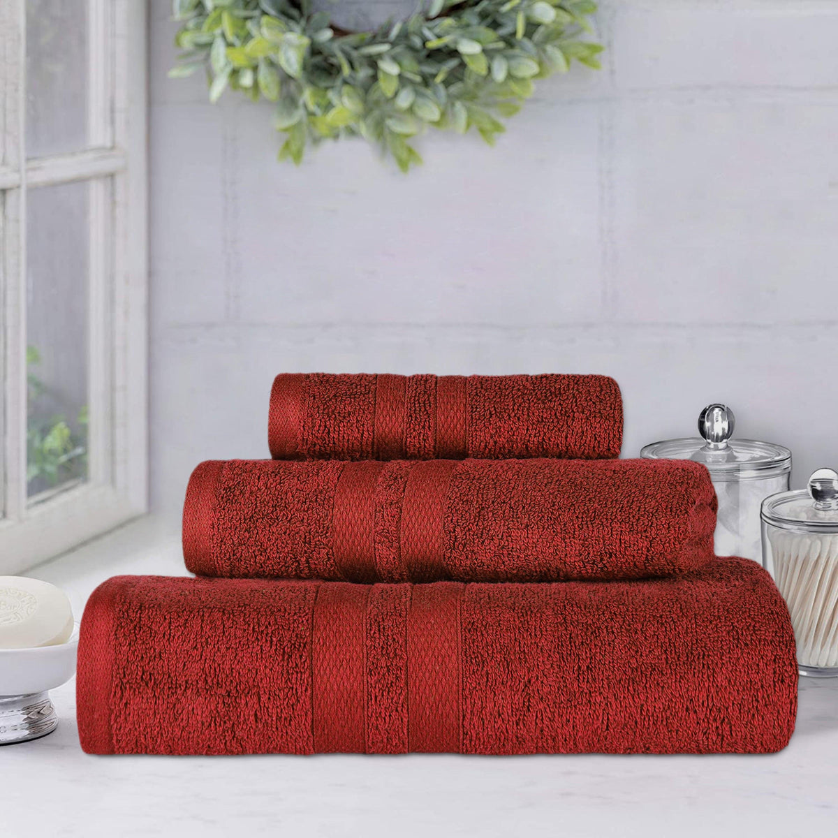 Superior Ultra Soft Cotton Absorbent Solid Assorted 3-Piece Towel Set - Maroon