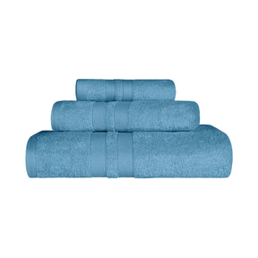 Superior Ultra Soft Cotton Absorbent Solid Assorted 3-Piece Towel Set -Denim Blue