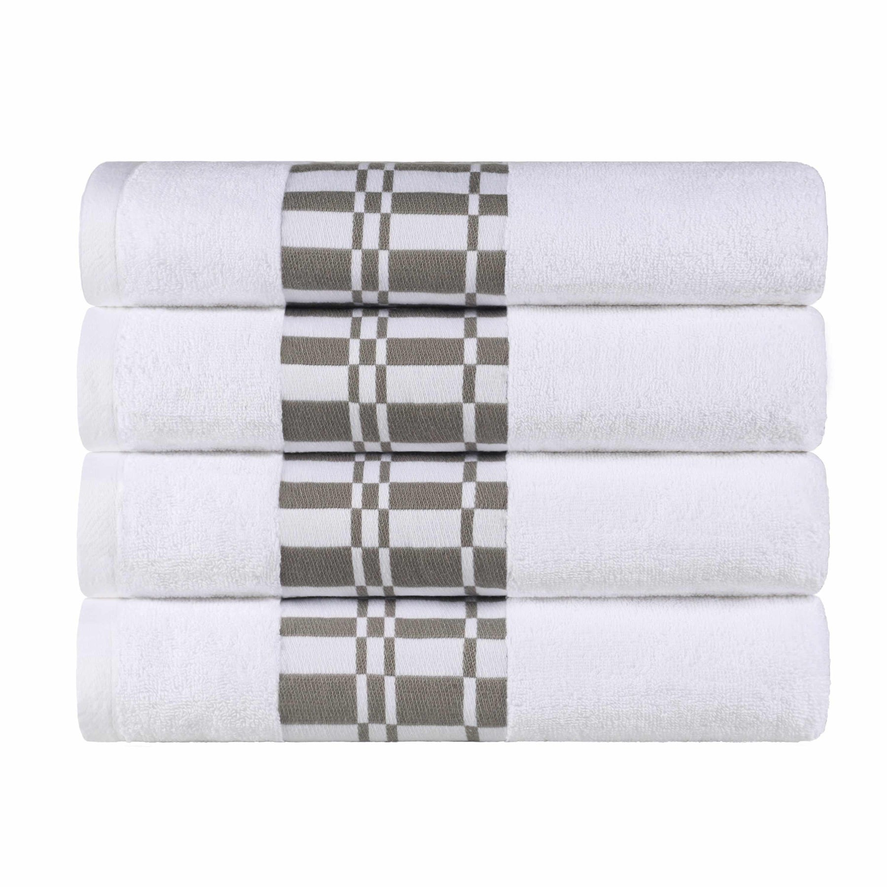  Superior Larissa Cotton 4-Piece Bath Towel Set with Geometric Embroidered Jacquard Border - White