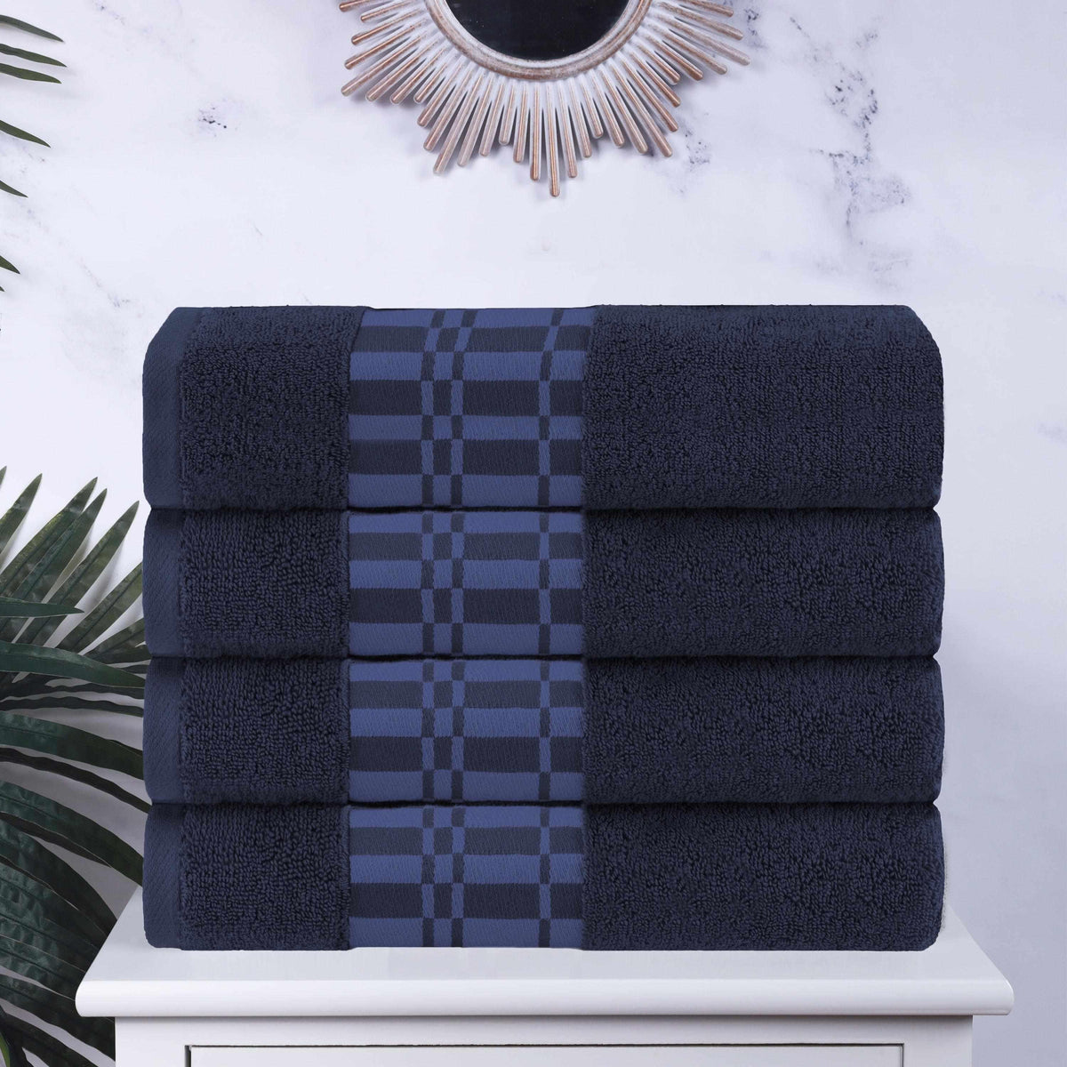4-Piece Ultra-Soft Cotton Modern Geometric Border Absorbent Bath Towel Set-Towel Set by Superior-Home City Inc