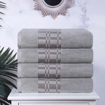 Superior Larissa Cotton 4-Piece Bath Towel Set with Geometric Embroidered Jacquard Border  - Chrome