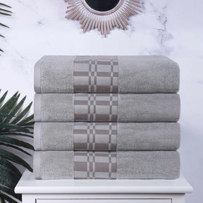 Superior Larissa Cotton 4-Piece Bath Towel Set with Geometric Embroidered Jacquard Border  - Chrome