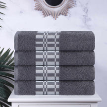 Superior Larissa Cotton 4-Piece Bath Towel Set with Geometric Embroidered Jacquard Border  - Grey