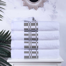 Superior Larissa Cotton 4-Piece Bath Towel Set with Geometric Embroidered Jacquard Border  - White