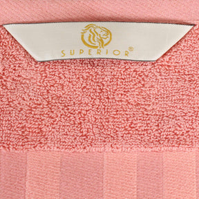  Superior Larissa Cotton 4-Piece Bath Towel Set with Geometric Embroidered Jacquard Border - Coral