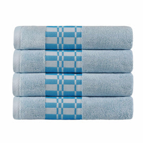  Superior Larissa Cotton 4-Piece Bath Towel Set with Geometric Embroidered Jacquard Border - light Blue