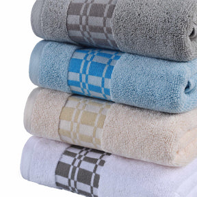  Superior Larissa Cotton 4-Piece Bath Towel Set with Geometric Embroidered Jacquard Border - Grey