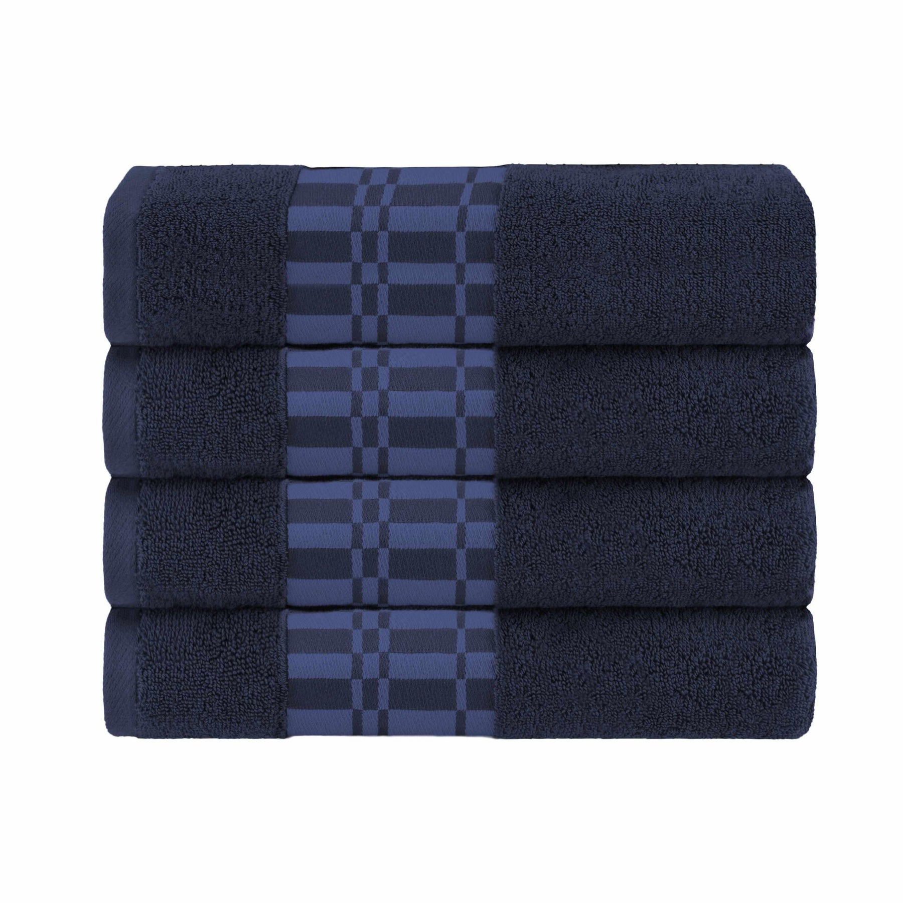 Superior Larissa Cotton 4-Piece Bath Towel Set with Geometric Embroidered Jacquard Border -  Navy Blue