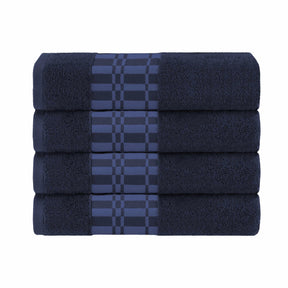  Superior Larissa Cotton 4-Piece Bath Towel Set with Geometric Embroidered Jacquard Border -  Navy Blue