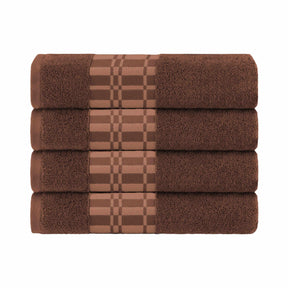  Superior Larissa Cotton 4-Piece Bath Towel Set with Geometric Embroidered Jacquard Border - Chocolate