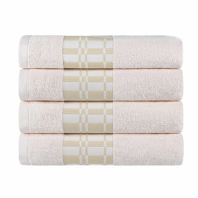  Superior Larissa Cotton 4-Piece Bath Towel Set with Geometric Embroidered Jacquard Border - Ivory