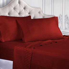 Superior 300 Thread Count Premium Egyptian Cotton Stripe Sheet Set - Burgundy