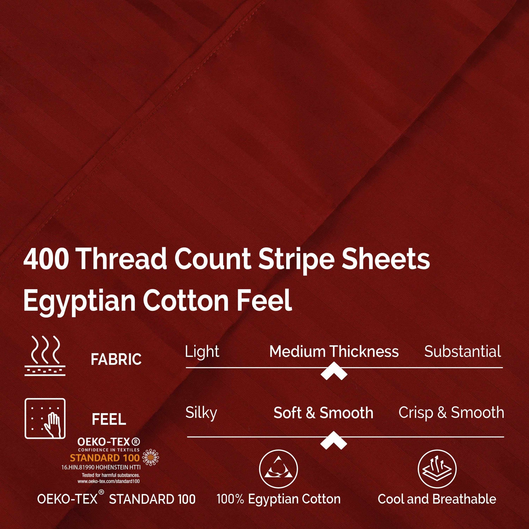 Superior 400 Thread Count Egyptian Cotton Stripe Sheet Set - Burgundy