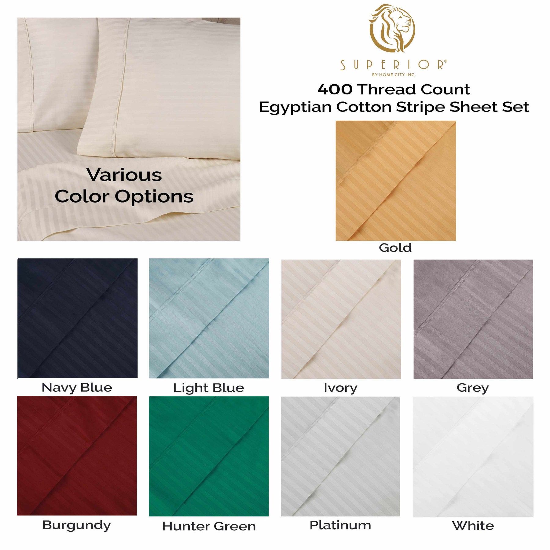 Superior 400 Thread Count Egyptian Cotton Stripe Sheet Set - Platinum